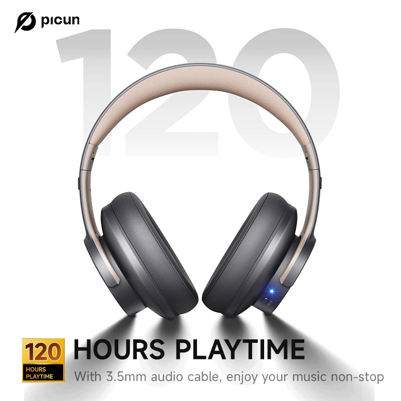 PCPicun B8 Bluetooth Headphones 120H Playtime Headset Wireless Bluetooth 3E