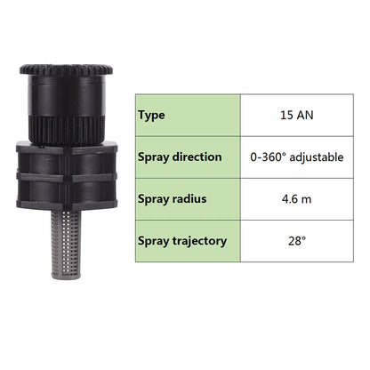 Popup Watering Sprinkler Replacement Scattering Nozzle 1/2" Male Thread Connector 0~360 Degree Adjustable Garden Irrigation Tool