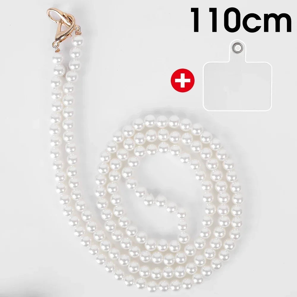 Portable Mobile Phone Pearl Lanyard Crossbody Necklace Chain Pearl Strap Anti-lost Hanging Rope  Phones Case Wriststrap