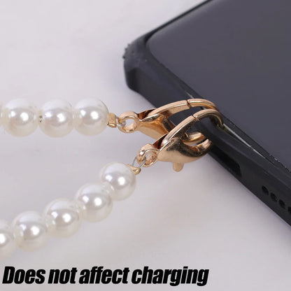 Portable Mobile Phone Pearl Lanyard Crossbody Necklace Chain Pearl Strap Anti-lost Hanging Rope  Phones Case Wriststrap