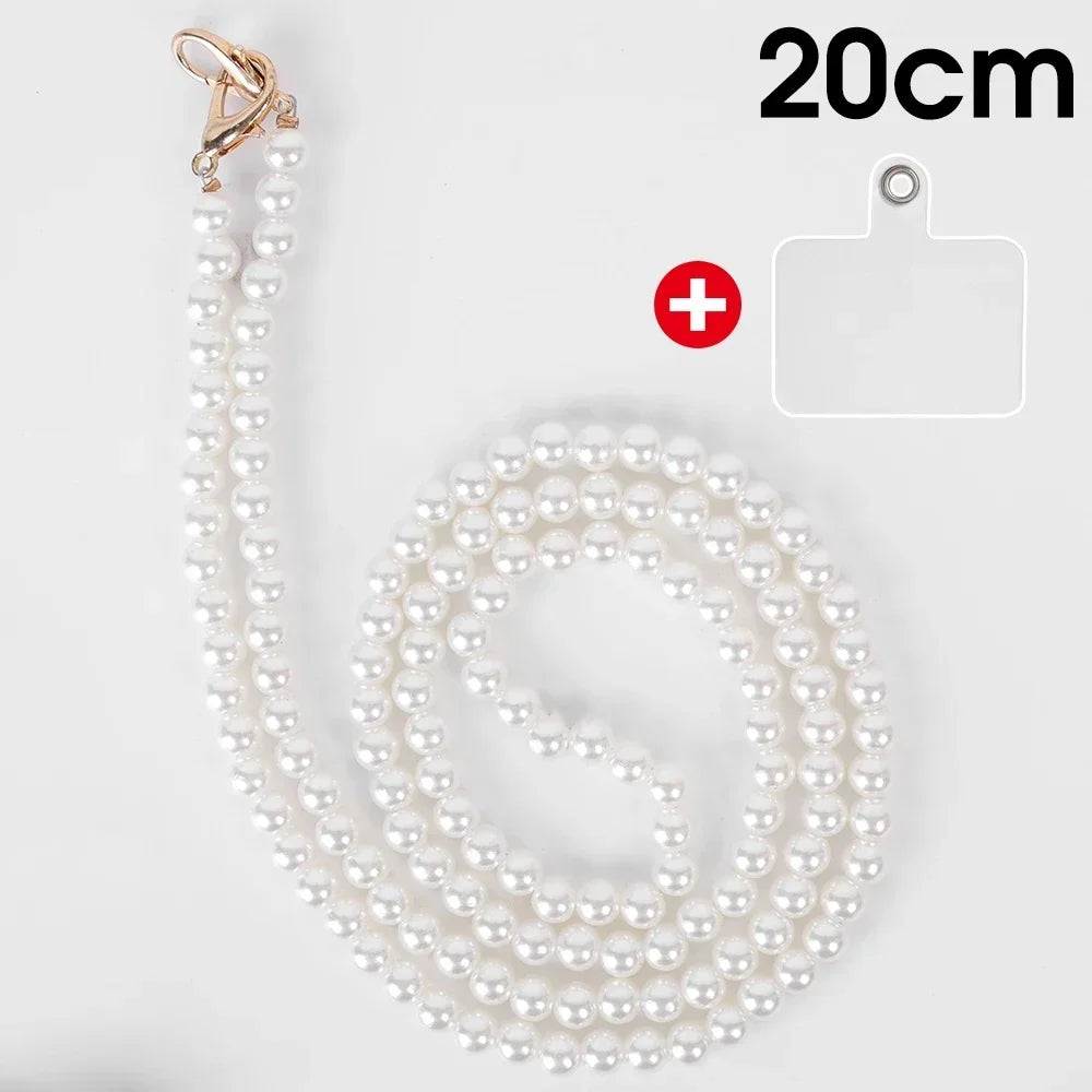 Portable Mobile Phone Pearl Lanyard Crossbody Necklace Chain Pearl Strap Anti-lost Hanging Rope  Phones Case Wriststrap