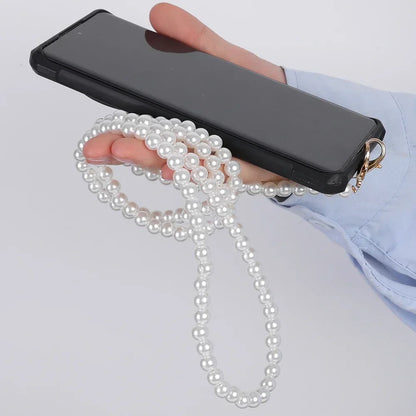 Portable Mobile Phone Pearl Lanyard Crossbody Necklace Chain Pearl Strap Anti-lost Hanging Rope  Phones Case Wriststrap