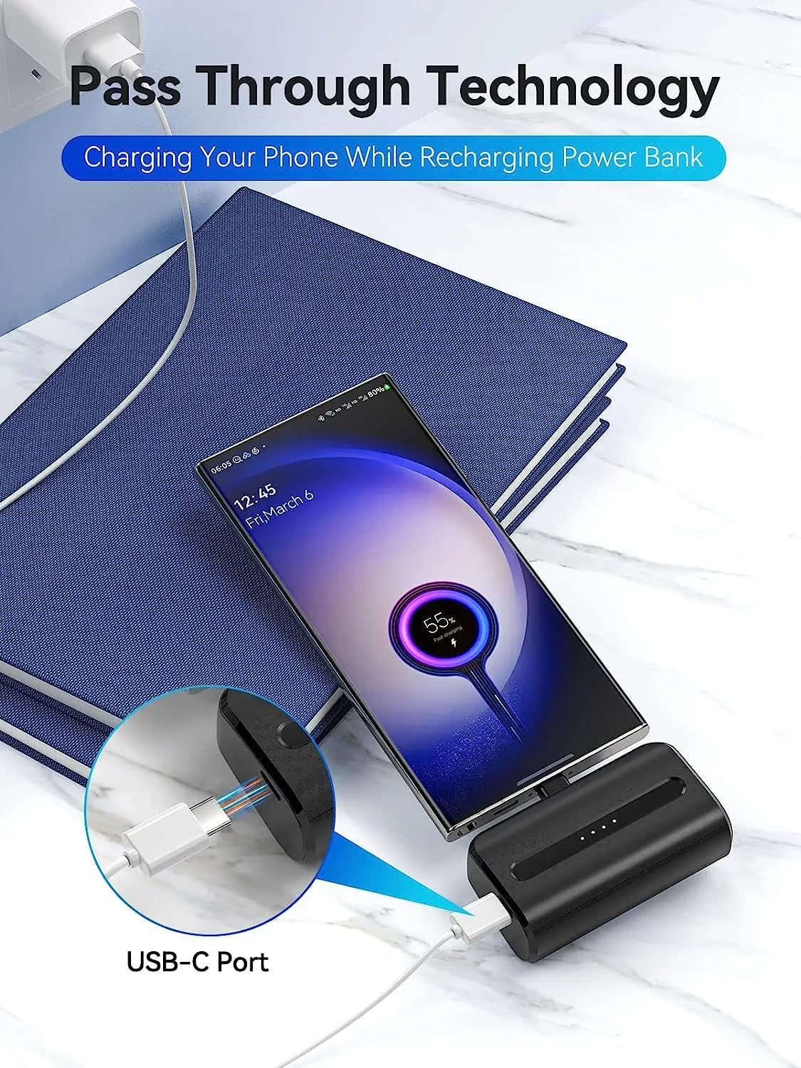 Portable Power Bank for iPhone 15/15 Plus/15 Pro/15 Pro Max/Samsung S24/23/22 Fast Charging USB-C Mini Battery Pack 6600mAh