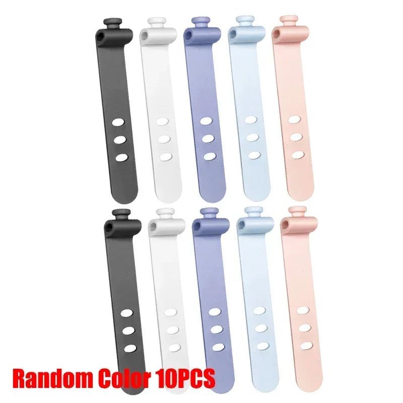 Portable Reusable Silicone Strap Cable Winder Tidy Organizer Desktop USB Data Cord Earphone Wire Line Wrap Tie Management Clips