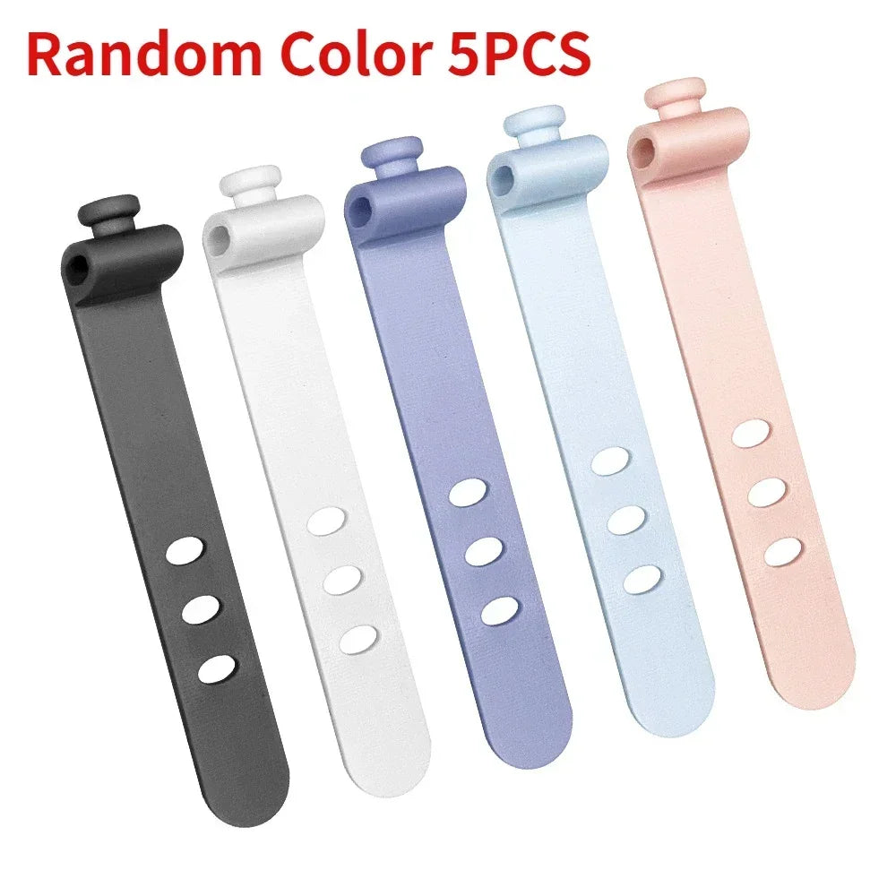 Portable Reusable Silicone Strap Cable Winder Tidy Organizer Desktop USB Data Cord Earphone Wire Line Wrap Tie Management Clips