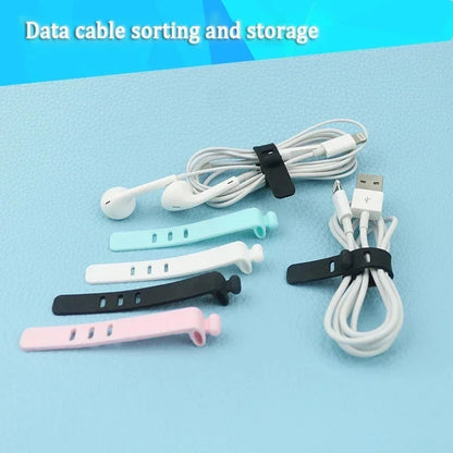 Portable Reusable Silicone Strap Cable Winder Tidy Organizer Desktop USB Data Cord Earphone Wire Line Wrap Tie Management Clips