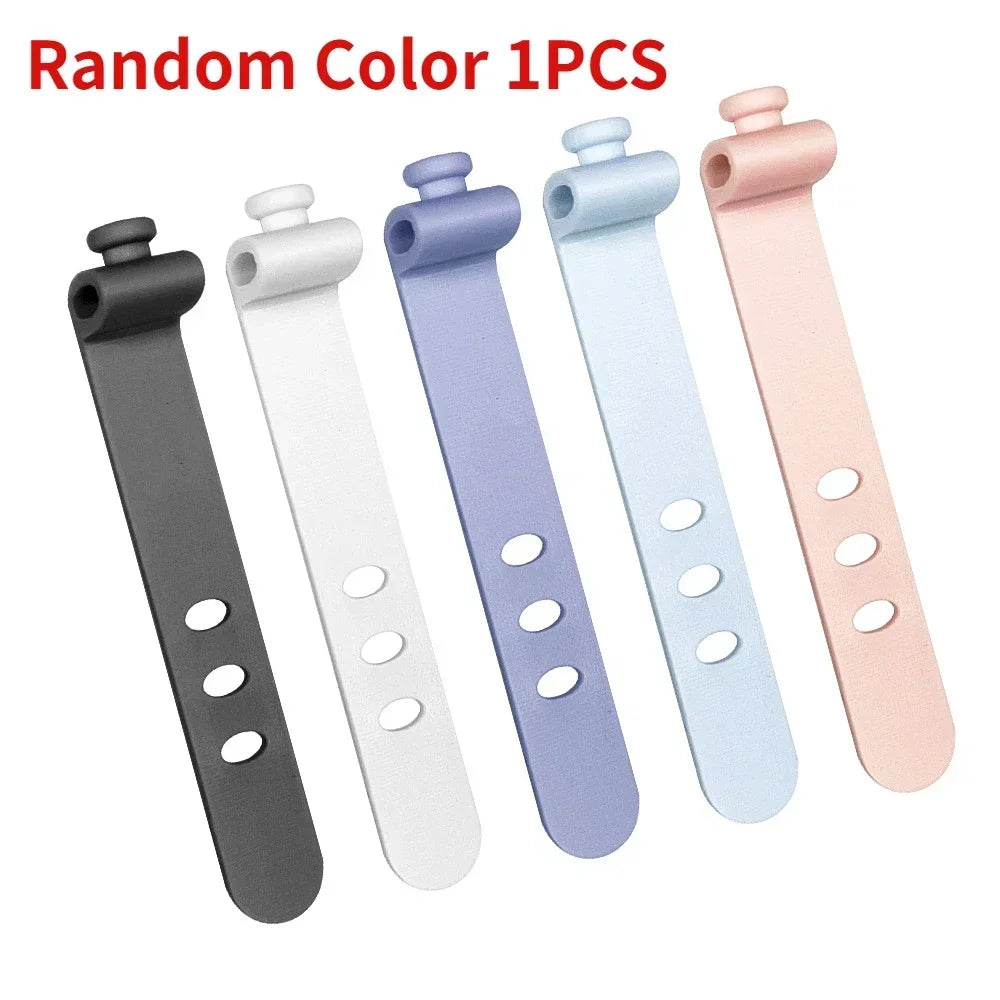 Portable Reusable Silicone Strap Cable Winder Tidy Organizer Desktop USB Data Cord Earphone Wire Line Wrap Tie Management Clips