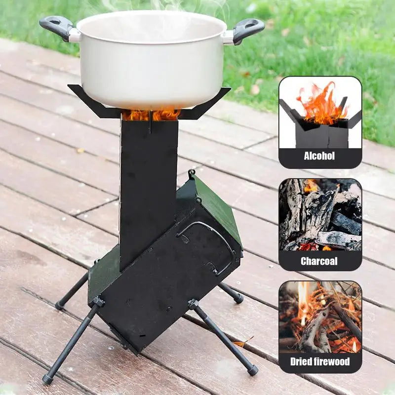 PC Portable Wood Stove Outdoor Picnic Rocket Stove Camping Fishing Wood Sto