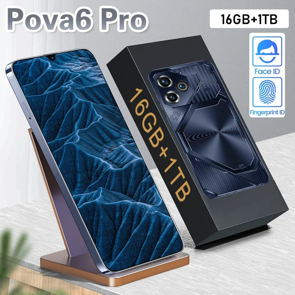 PC Pova 6 Pro Smartphone 22GB+2TB 7.3 inch Large Screen 8000mAh 4G 5G Dual SIM Cellphone 108MP Camera 10 Core Chip Super Game Phone