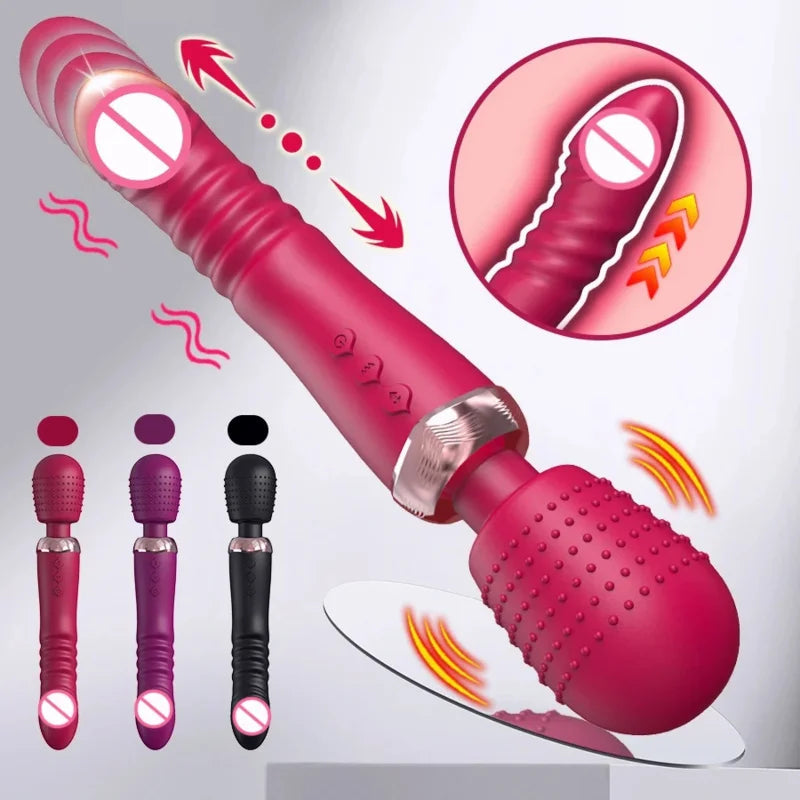 Gtooza_Powerful Thrusting Dildos  Three motors silicone Telescopic plus vibration large size Wand Massager Sex Toy  Couple gtooza.com