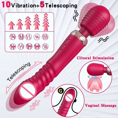 Gtooza_Powerful Thrusting Dildos  Three motors silicone Telescopic plus vibration large size Wand Massager Sex Toy  Couple gtooza.com