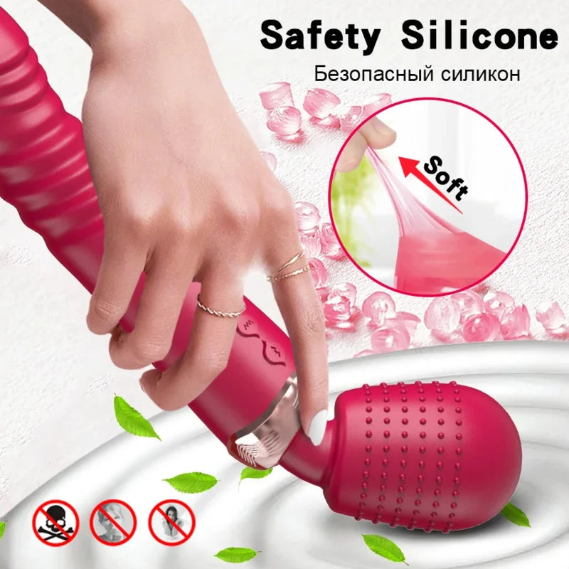 Gtooza_Powerful Thrusting Dildos  Three motors silicone Telescopic plus vibration large size Wand Massager Sex Toy  Couple gtooza.com