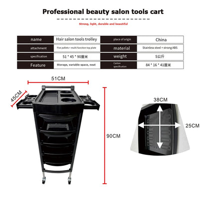 PC Professional Barbershop Salon Trolley Cart Large Capacity Hairdressing Trolley with Wheels Splint Curling Iron Barber Suitcase