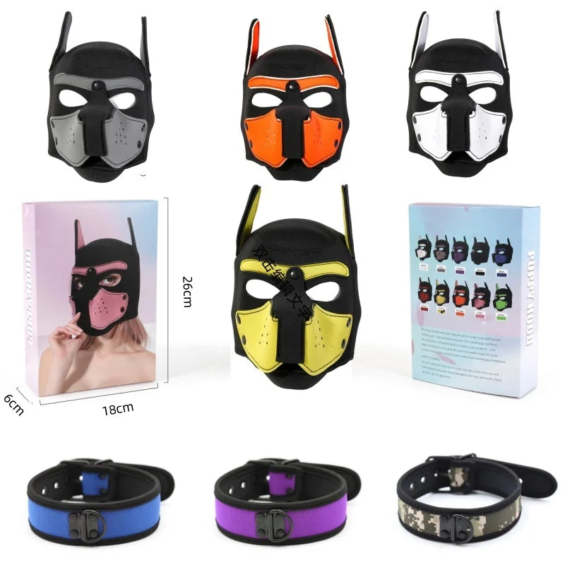 Puppy Cosplay Sex Toys Bdsm Bondage Hood Dog Mask with Collar  Men Women Fetish Adults Games Flirt Erotic Products Sexy Shop