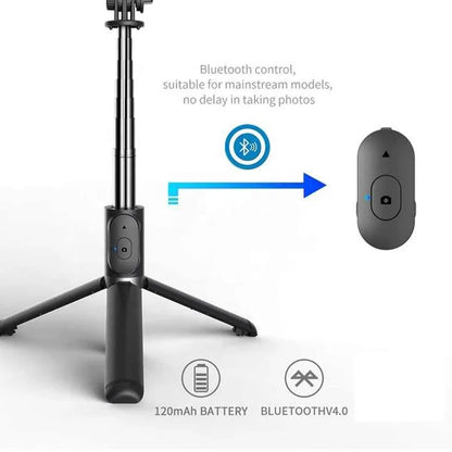 PCQ02 Selfie Stick Extended Wireless Bluetooth With Light Tripod Foldable B