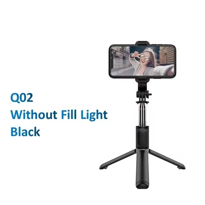 PCQ02 Selfie Stick Extended Wireless Bluetooth With Light Tripod Foldable B