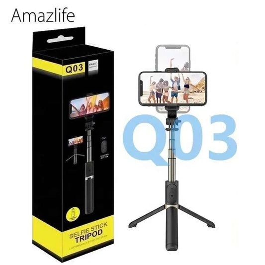 PCQ03 Aluminum Alloy Bluetooth Tripod Selfie Stick Foldable Mini Stabilizer