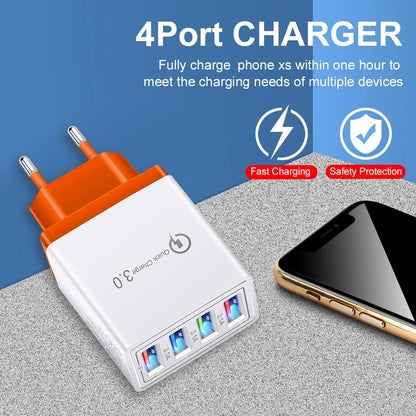 PC QC 3.0 Quick Charger 5V 3A USB Charger Fast Charging Charge 4 Ports LED Light Phone Charge Adapter EU Plug Charger Accessories