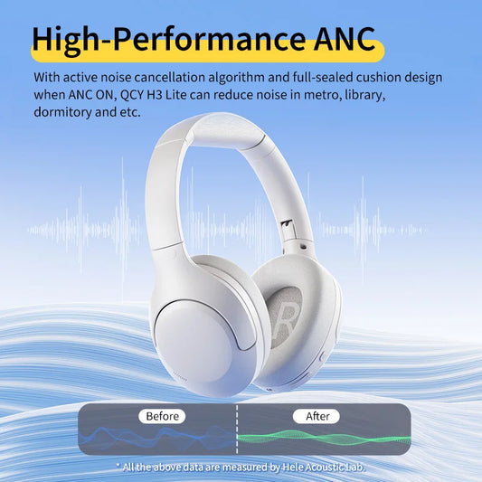 PCQCY H3 Lite ANC Wireless Headphones Active Noise Cancelling Over Ear Head