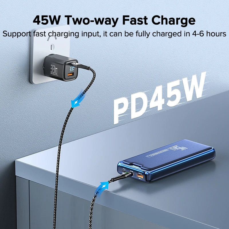 PC QOOVI 20000mAh Power Bank External Battery Capacity PD 45W Fast Charging Portable Charger Powerbank For Laptop iPhone Samsung