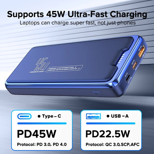 PC QOOVI 20000mAh Power Bank External Battery Capacity PD 45W Fast Charging Portable Charger Powerbank For Laptop iPhone Samsung