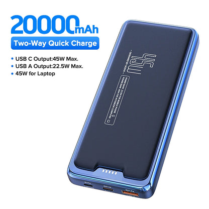 PC QOOVI 20000mAh Power Bank External Battery Capacity PD 45W Fast Charging Portable Charger Powerbank For Laptop iPhone Samsung