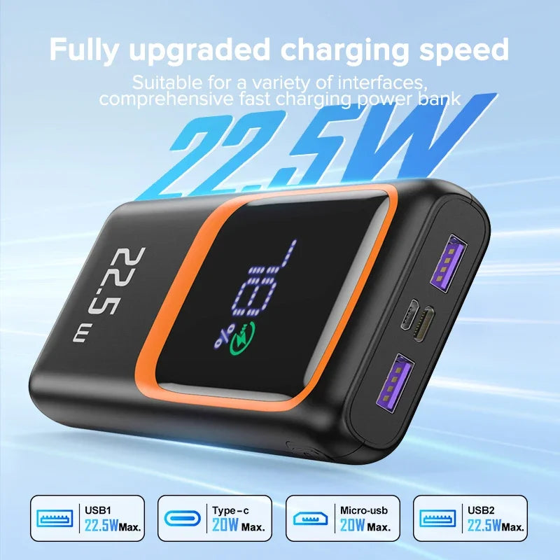 PC QOOVI 20000mAh Power Bank External Large Battery Capacity PD 22.5W Fast Charging Portable Charger For Samsung iPhone Xiaomi