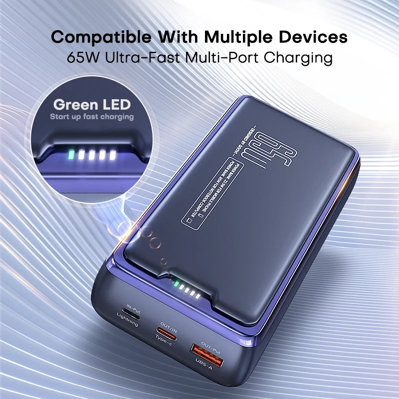 PC QOOVI Power Bank 30000mAh External Battery Capacity PD 65W Fast Charging Portable Charger Powerbank For Laptop iPhone Samsung