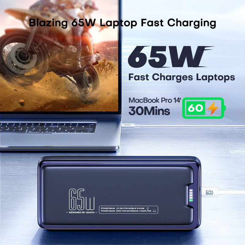 PC QOOVI Power Bank 30000mAh External Battery Capacity PD 65W Fast Charging Portable Charger Powerbank For Laptop iPhone Samsung