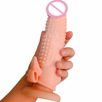 Realistic Penis Extender  Ring Cock Sleeve  Enlargement Delay Ejaculation Reusable Condom Men Sex Toys