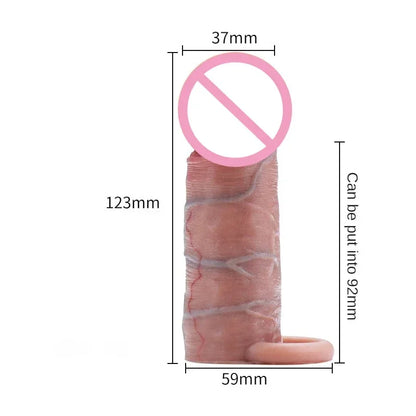 GtoozaRealistic Sheath Reusable Silicone Condom Cock Extension Sex Toys Artificial  Enlargement Extender Men Penis Sleeve