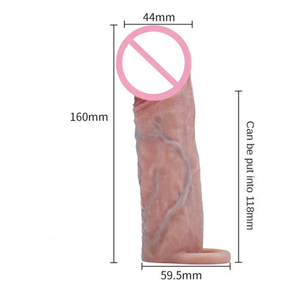 GtoozaRealistic Sheath Reusable Silicone Condom Cock Extension Sex Toys Artificial  Enlargement Extender Men Penis Sleeve