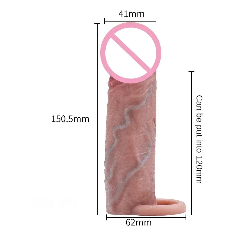 GtoozaRealistic Sheath Reusable Silicone Condom Cock Extension Sex Toys Artificial  Enlargement Extender Men Penis Sleeve