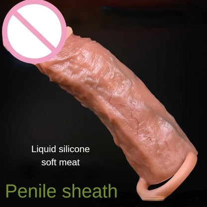 GtoozaRealistic Sheath Reusable Silicone Condom Cock Extension Sex Toys Artificial  Enlargement Extender Men Penis Sleeve