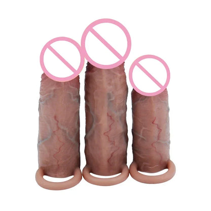 GtoozaRealistic Sheath Reusable Silicone Condom Cock Extension Sex Toys Artificial  Enlargement Extender Men Penis Sleeve