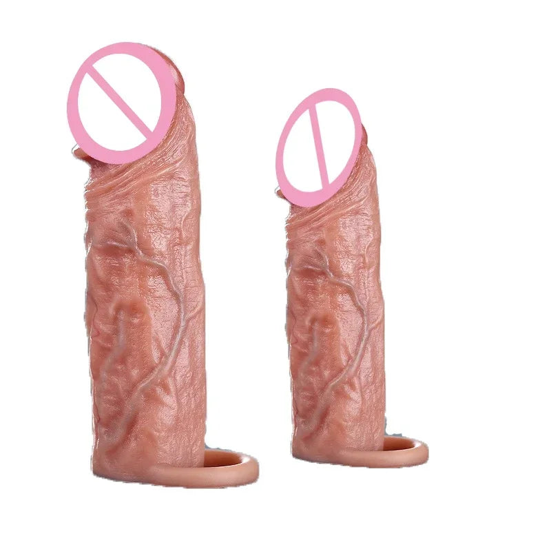 GtoozaRealistic Sheath Reusable Silicone Condom Cock Extension Sex Toys Artificial  Enlargement Extender Men Penis Sleeve