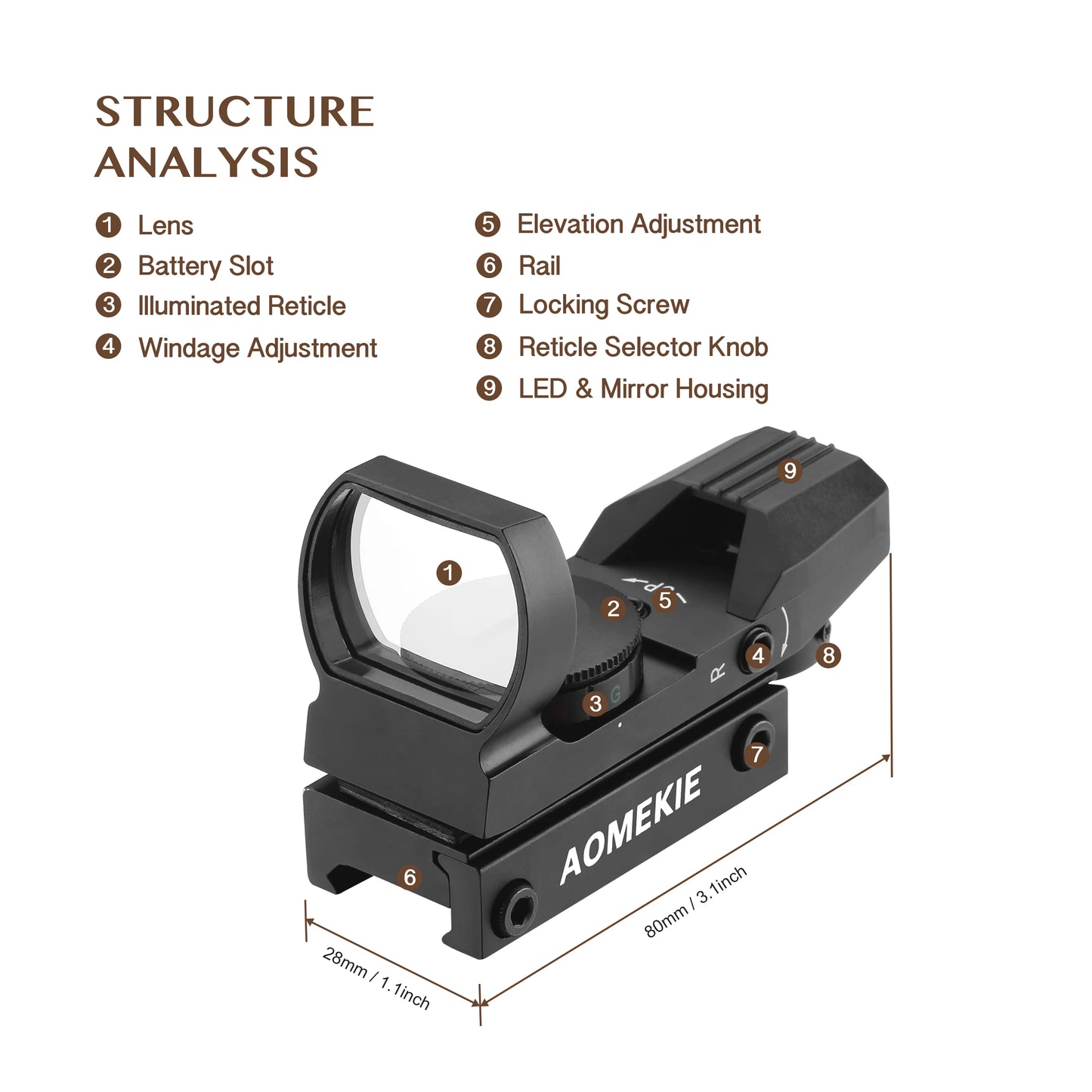 Red Green Dot 4 Reticles Reflex Sight Tactical with 20mm Mount Rail