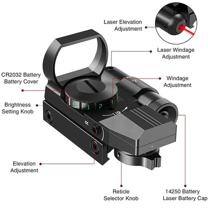 Reflex Sight Green Red Dot Sight with Laser Collimator 4 Reticles Hunting Optics Riflescope  20mm Rail Pistol Rifle Scope