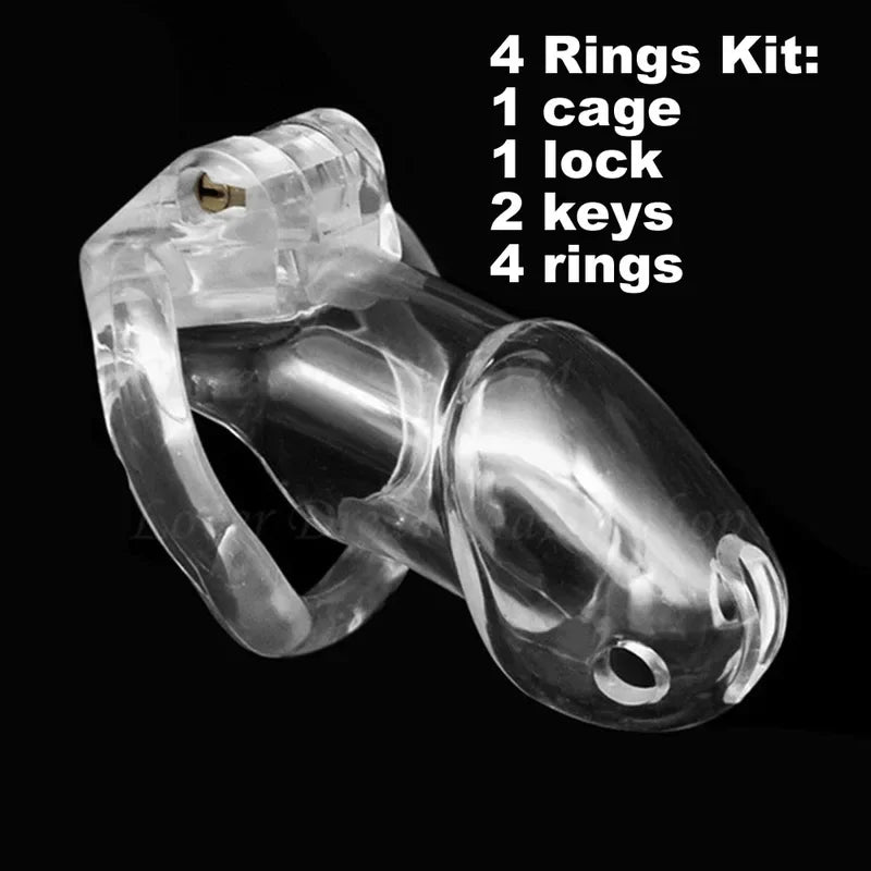 Resin Male Device with 4 Size Rings,Cock Cage,Cockring,Chastity Belt,Penis Lock,Adult Games Sex Toys  Men