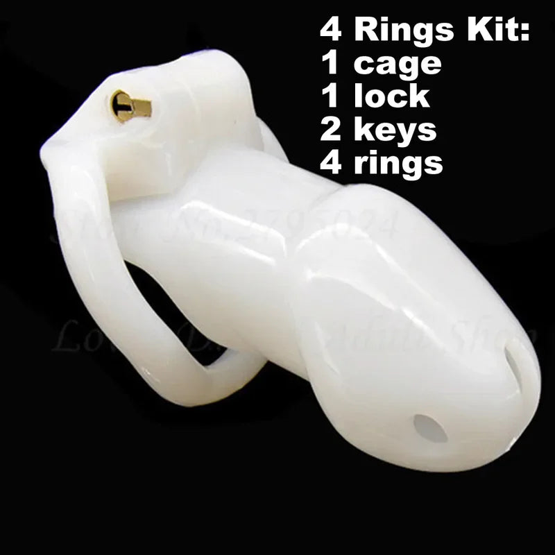 Resin Male Device with 4 Size Rings,Cock Cage,Cockring,Chastity Belt,Penis Lock,Adult Games Sex Toys  Men