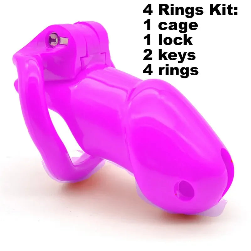 Resin Male Device with 4 Size Rings,Cock Cage,Cockring,Chastity Belt,Penis Lock,Adult Games Sex Toys  Men