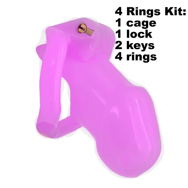 Resin Male Device with 4 Size Rings,Cock Cage,Cockring,Chastity Belt,Penis Lock,Adult Games Sex Toys  Men