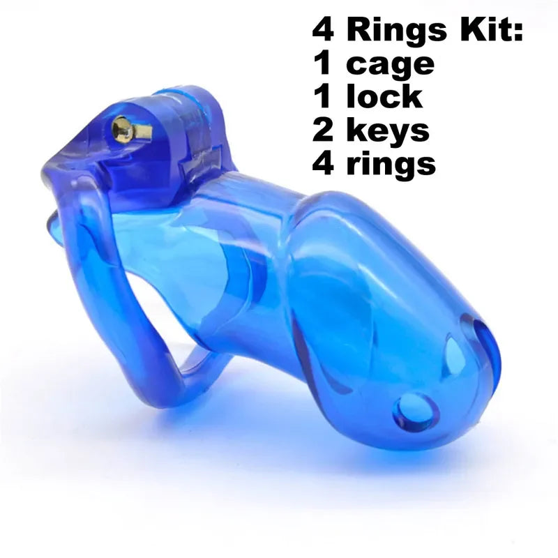 Resin Male Device with 4 Size Rings,Cock Cage,Cockring,Chastity Belt,Penis Lock,Adult Games Sex Toys  Men