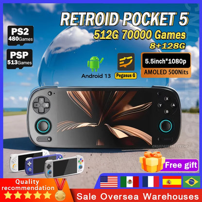 Retroid Pocket 5 RP5 Handheld Game Console 5.5 Inch 1080P OLED Touch Screen 8+128G  Android13 WIFI6 BT5.1 512G 70000games Gift