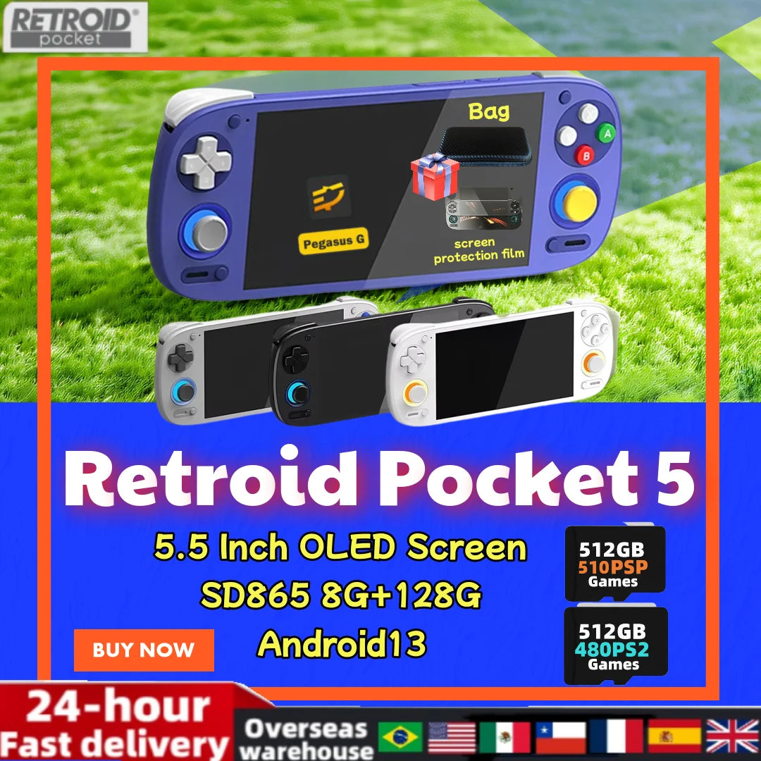 Retroid Pocket 5 RP5 Retro Handheld Game Console Video Player Console SD865 8+128G 5.5 Inch OLED HD Screen Android 13 PSP PS2