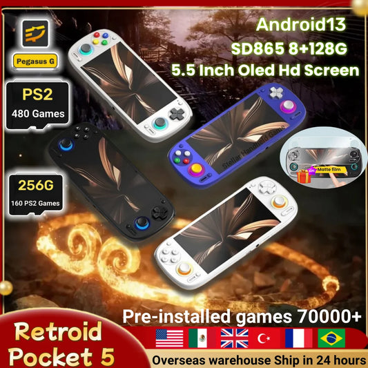 Retroid Pocket 5  RP5 Retro Handheld Video Game Console Video Player 5.5 Inch OLED Touch Screen Android13 Wifi Bluetooth PSP PS2