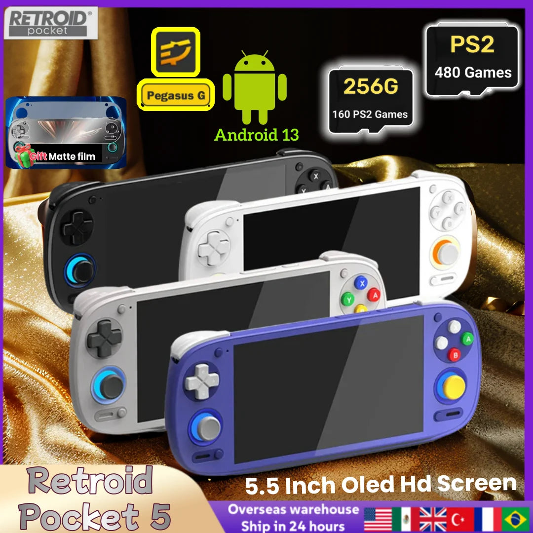 Retroid Pocket 5 Retro Handheld Game RP5 Video Player Console  8+128G 5.5 Inch OLED HD Screen Android13 Bluetooth 512G PSP PS2