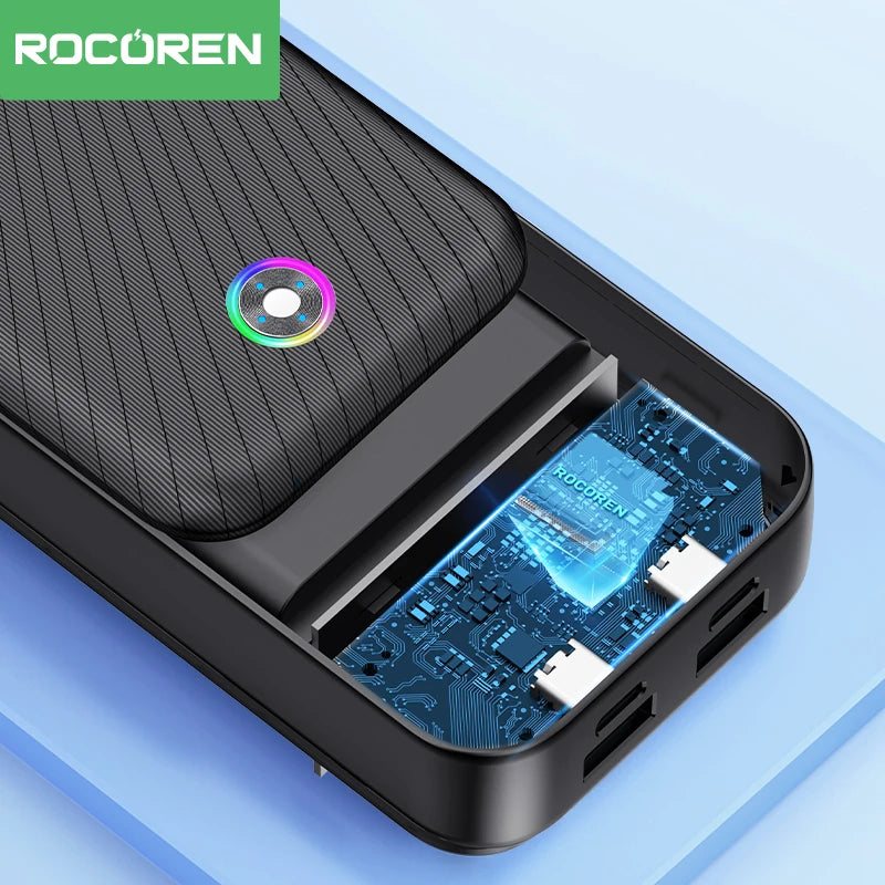 PC Rocoren 22.5W 20000mAh Power Bank QC PD 3.0 Fast Charge PowerBank Portable 10000mAh External Battery For iPhone 16 Pro Xiaomi mi