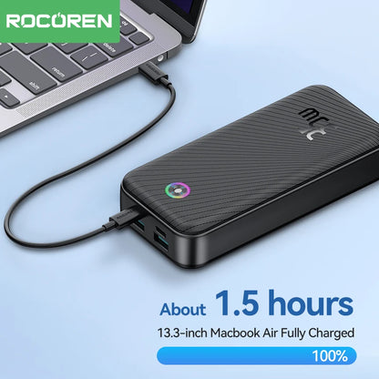 PC Rocoren 22.5W 20000mAh Power Bank QC PD 3.0 Fast Charge PowerBank Portable 10000mAh External Battery For iPhone 16 Pro Xiaomi mi