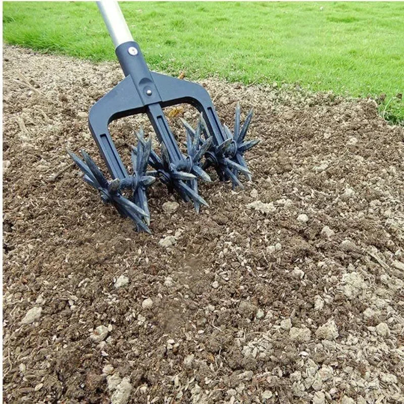 Rotary Cultivator Garden Lawn Ripper,Adjustable Gardening Rotary Tiller and Hand-Held Garden Cultivator Tool Soil Plowing Tool